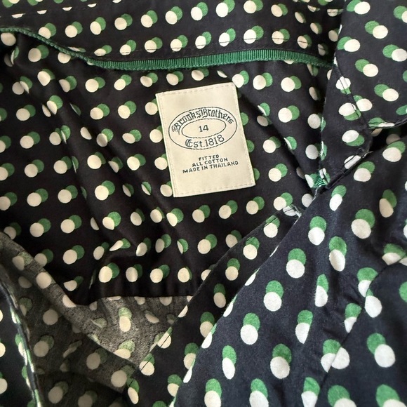 Brooks Brothers Fitted Blue Green Polka Dot V Neck Button Up Blouse - Picture 8 of 10